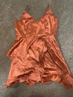 Satin Floral Dress - Rust